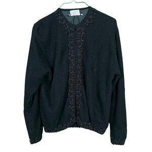 Vintage 100%‎ Cashmere Glass Bead Womens Cardigan Black 50's Sm/Med- READ